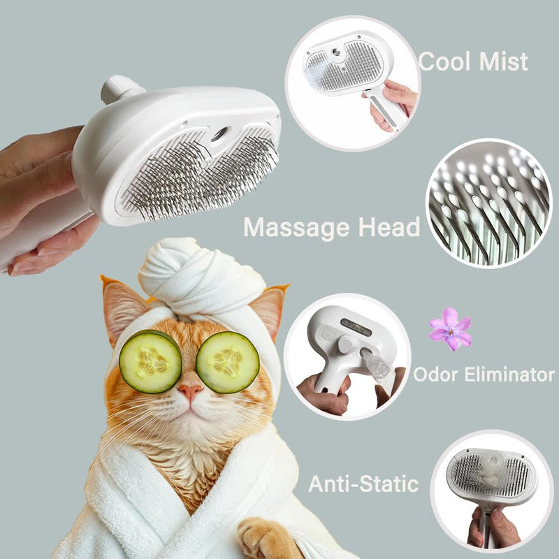 Cat Steam Brush 2024 NEW- Steamy Cat Dog Brush with Release Button and Cool Mist, 3 In 1 Water Brush for Indoor Cat and Dog, Steam Pet Brush for Shedding, Pet Hair Removal Comb with Water Tank (White) White - BeesActive Australia