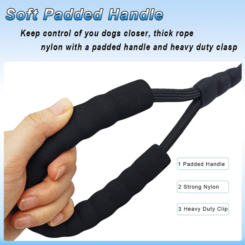 18 Inch Short Dog Leash + Traffic Pet Lead, Strong Nylon + Padded Handle + Well Made Clasp, Great for Medium and Large Dogs Training Walking (Black) 18 Inch black - BeesActive Australia
