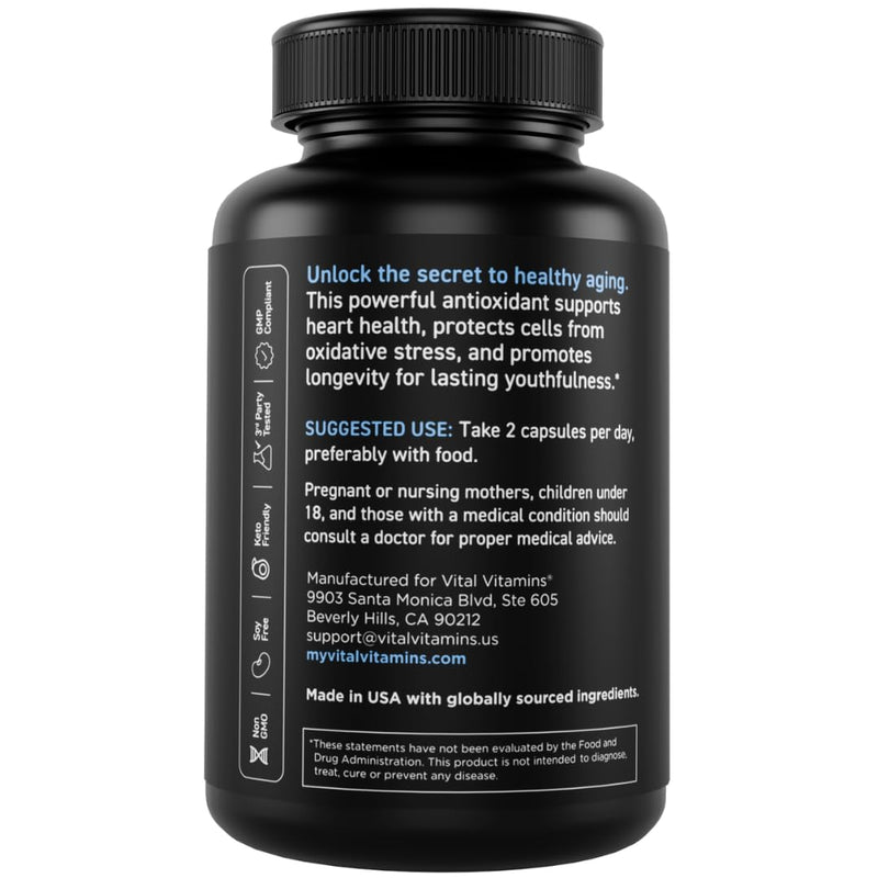 Vital Vitamins Resveratrol, 600mg with 300mg Trans-Resveratrol | Antioxidant Support for Cellular Longevity & Cognitive Function, Non-GMO, 60 Capsules 60 Count (Pack of 1)