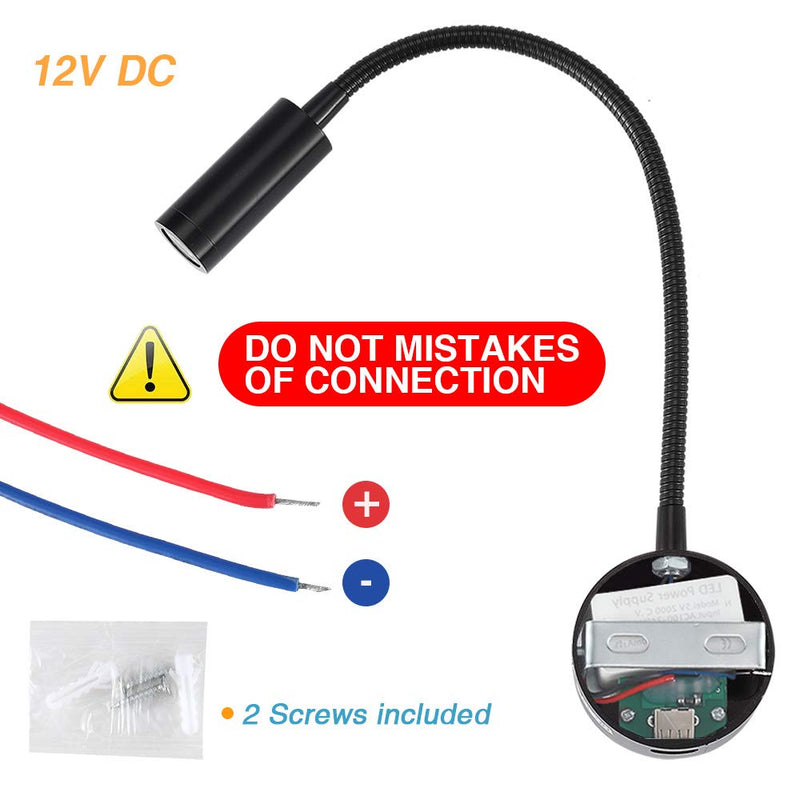 Dimmable RV Reading Light with USB Charging Port, DC 12V RV Interior Lights, Flexible LED Light Fixtures, Designed for Camper, Van, Boat and Motorhome, 2 Pack(Black) Dimmable/ Black/ 2 Pack - BeesActive Australia