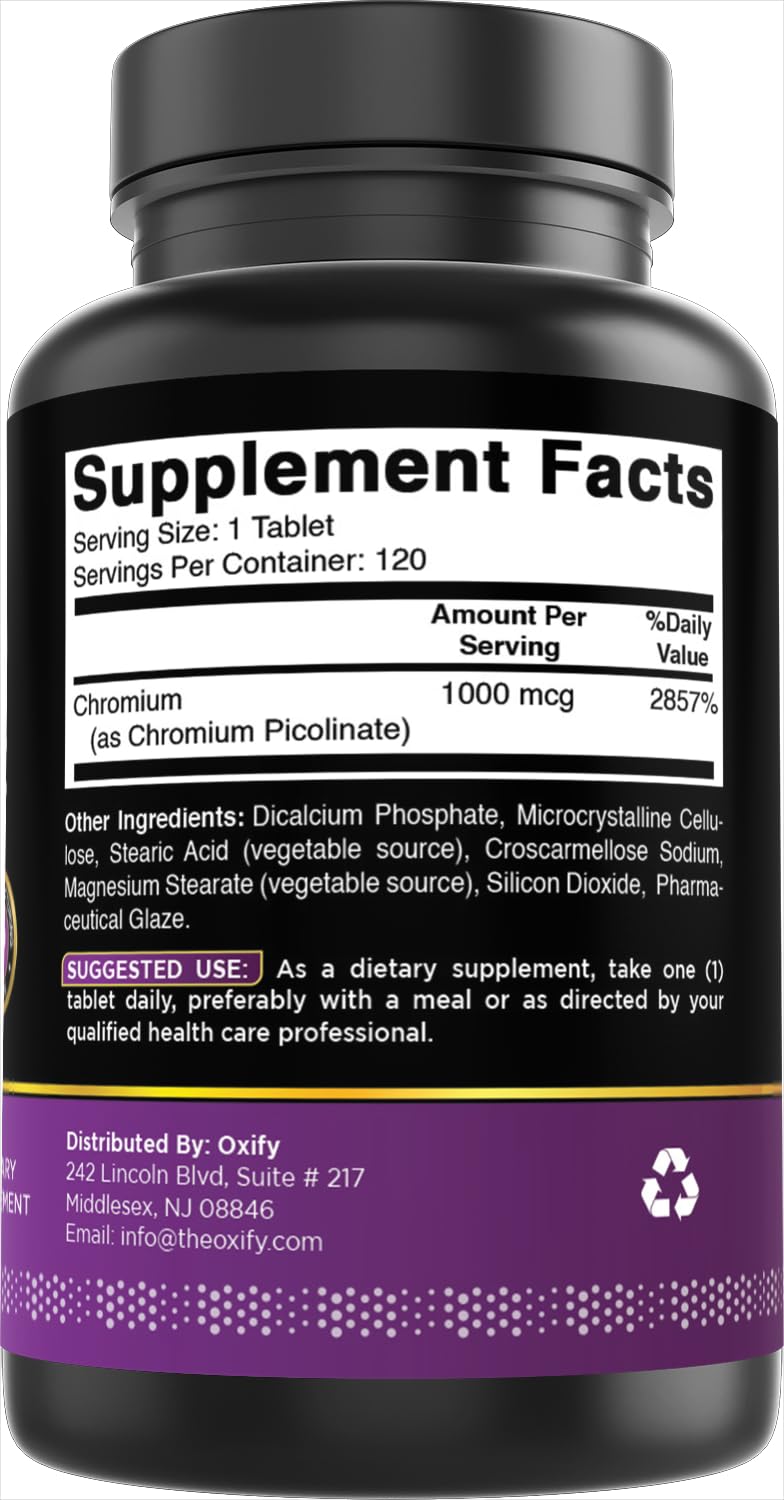Oxify Chromium Picolinate 1000 mcg | 120 Tablets | Gluten-Free, Non-GMO | Supplement Made in USA - BeesActive Australia