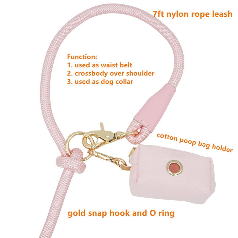 Hands Free Dog Leash with Pouch, 7FT Waist Crossbody Dog Leash with Pouch for Running Walking 7ft x 10mm Pink - BeesActive Australia