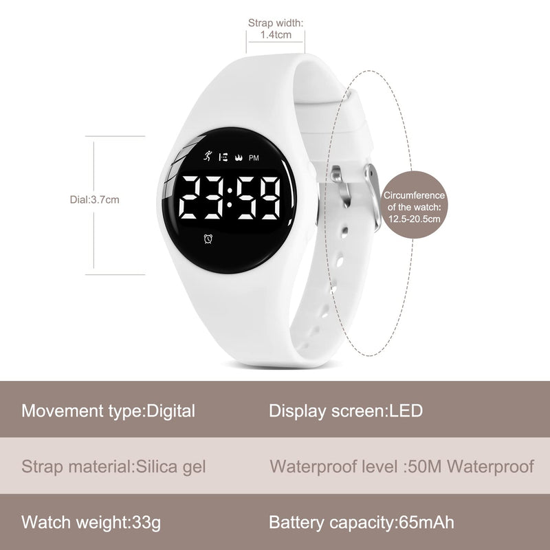 BEN NEVIS Kids Watch, Digital Watch for Boys Girls, Sport Watch with Fitness Tracker, Alarm Clock, Stopwatch, No App and Waterproof, Watch for Kids Ages 5-12 34-White-F