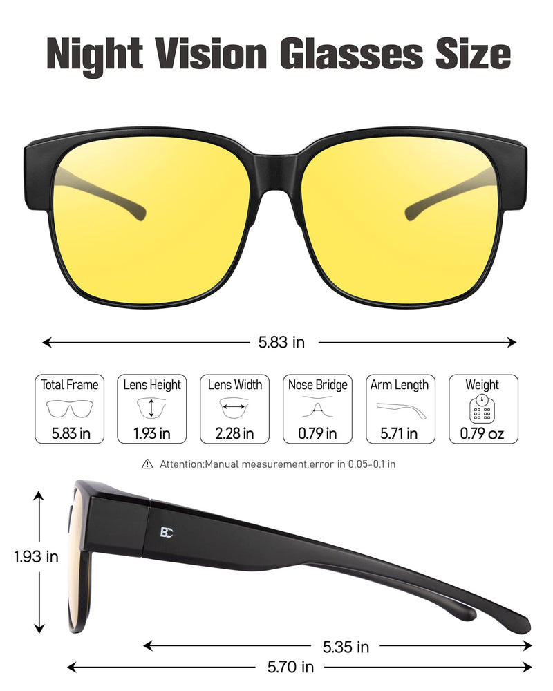 BIRCEN Night Vision Glasses for Driving - Fit Over Glasses Anti Glare HD Wear Over Glasses for Men and Women A- Black Frame Night Vision - BeesActive Australia