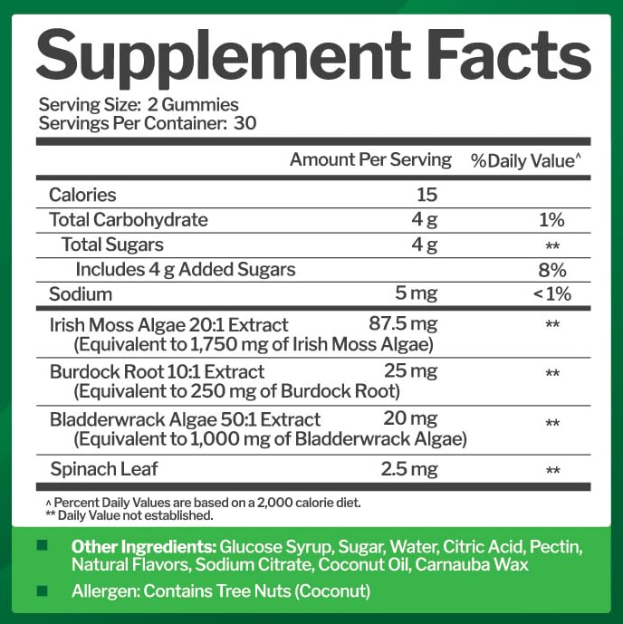 Sea Moss 3000mg Gummies with Bladderwrack and Burdock Root - Natural Irish Sea Moss for Immune, Thyroid and Detox Support - Extra Strength, Great Tasting - Gluten-Free, Vegan - 60 Gummies (Pack of 2) 60 Count (Pack of 2)