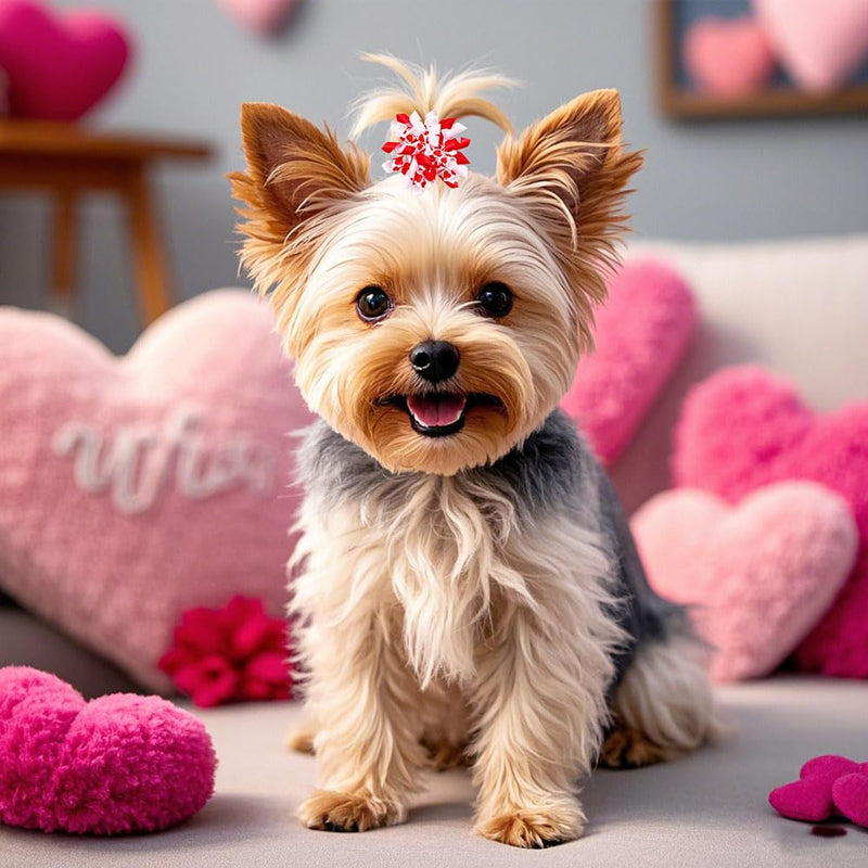 60Pcs Valentines Dog Bows with Rubber Bands Love Heart Dog Bowknot Hair Bows Red Pink PuppyTopknot Bows for Valentines Day Doggie Cat Bunny Yorkie Pet Hair Grooming Accessories Valentine's Day - BeesActive Australia