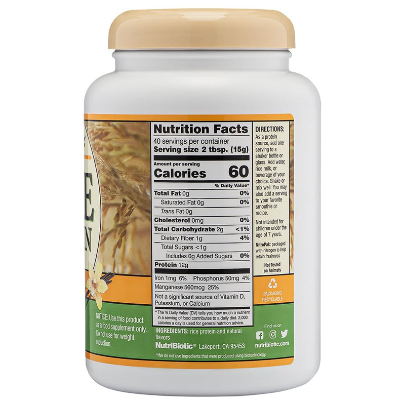 NutriBiotic ‚Äì Vanilla Rice Protein, 1 Lb 5 Oz (600g) | Low Carb, Keto-Friendly, Vegan, Raw Protein Powder | Grown & Processed Without Chemicals, GMOs or Gluten | Easy to Digest & Nutrient-Rich 1.31 Pound (Pack of 1) - BeesActive Australia