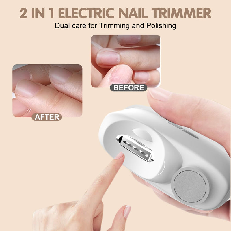 Electric Nail Clipper, 2026 Upgrade Electric Nail Clippers for Seniors 3 in 1 Smart Nail Clippers with Polishing and LED Light Electric Automatic Nail Clipper for Fingernails Adults,Baby(Apricot) Apricot - BeesActive Australia
