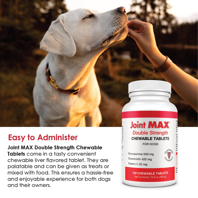 Double Strength Chewable Tablets for Dogs, Glucosamine, Chondroitin, Vitamins & Antioxidants, Hip & Joint Pain Relief & Support Supplement - Veterinarian Formulated, Made in USA, 120 Tablets 120 Count - BeesActive Australia