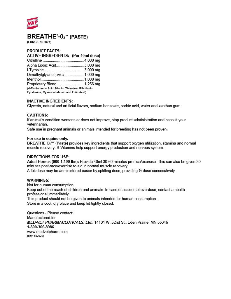 Breathe O'2 4 -Pack (8 doses) Pre-Race Paste to Support Lung/Airway Function in Horses - BeesActive Australia