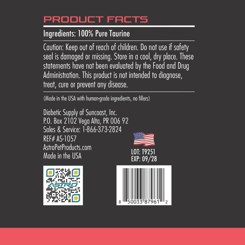 AstroPet - PULSAR - Taurine Supplement - For Dogs & Cats - Supports Heart Health - 100% Pure Human-Grade Taurine - Vision, Digestion, Immune & Overall Health Support - Made in USA - Powder - 500 Grams