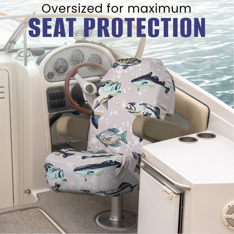 Pontoon Boat Seat Cover Microfiber, Quick-Dry, Universal Fit, Stylish Fish Design (Baiting Bass), PB01BBG - BeesActive Australia