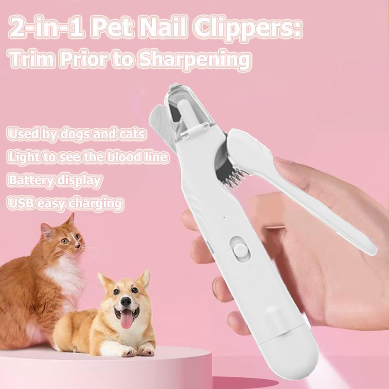 Cat nail grinders & clipper, dog grinder clippers trimmers, for dogs electric best indoor cats painless claw care nails with guard light, quiet grooming led pet cutter, small rechargeable (White)