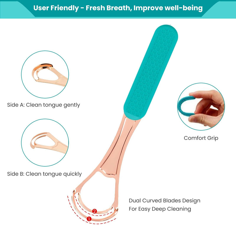 2Pcs Copper Tongue Scraper, Tongue Cleaner Set for Adults Kids, Stainless steel Wide Double Blades Oral Tongue Brush Cleaning Scrapping Sweeper for Fresh Breath and Mouth Hygiene Care with Travel Bag - BeesActive Australia