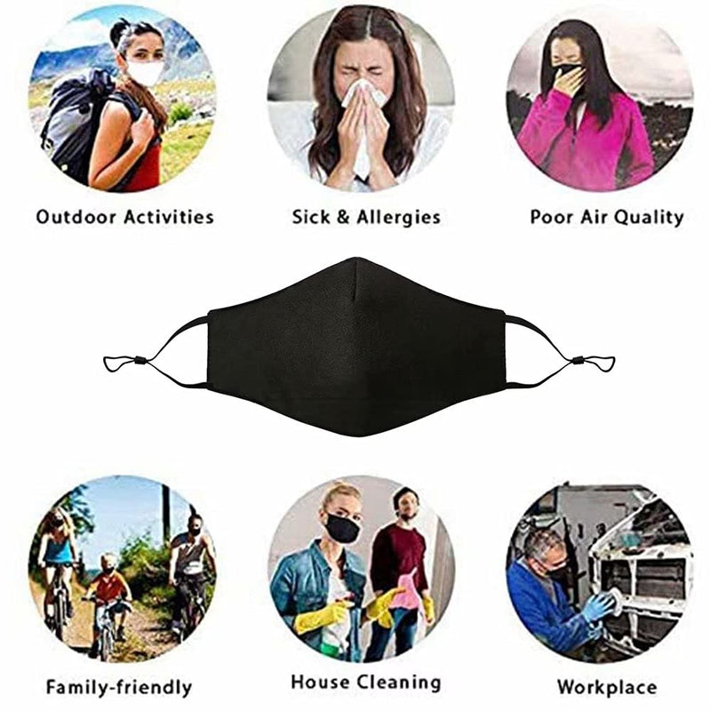 NBDIB Adult Adjustable Face Protection with Filter Pocket and Nose Wire Black Breathable Cloth Mask with 10Pcs Filters 3+10pcs