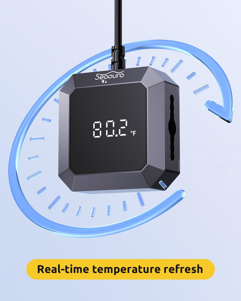 Aquarium Thermometer Submersible, Digital Fish Tank Thermometers with USB for GlassTank, Aquariums Temperature Gauge ±1℉ Accurate, Suitable for Fish, Turtle, Saltwater or Freshwater, 6.56ft Power Cord Black