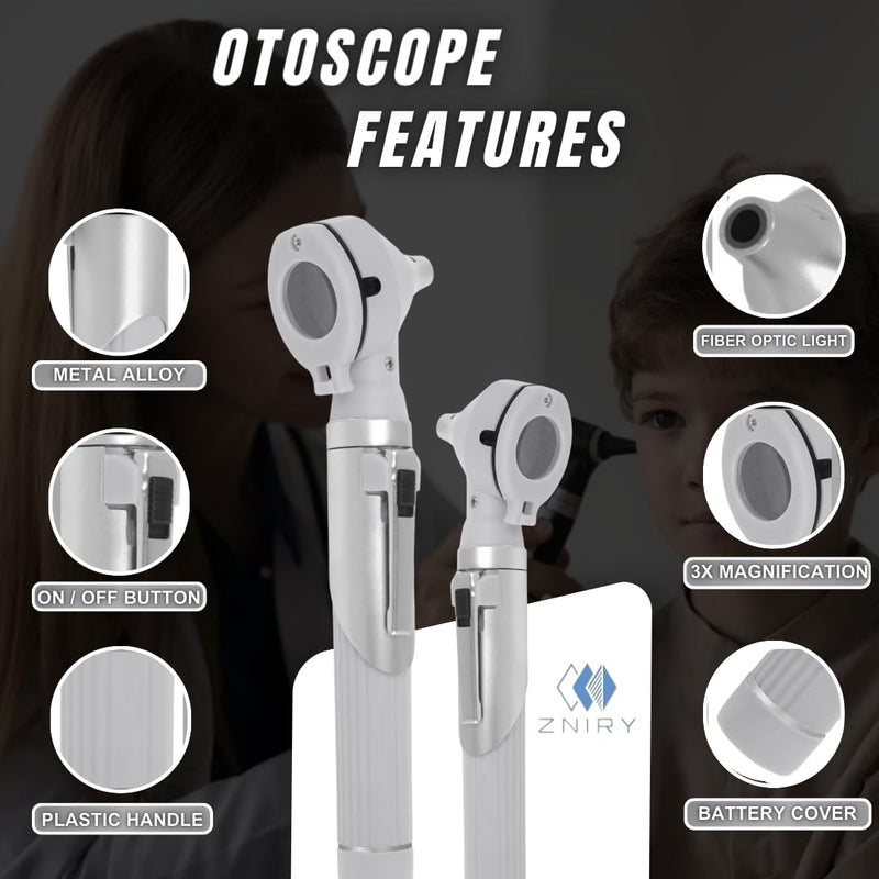 Mini Otoscope - Ear Scope with Light, Ear Infection Detector Mini Otoscope - Portable Ear Light and Exam Kit for Home Use - 3X Magnifying Fiber Optic Scope (Grey) Grey - BeesActive Australia