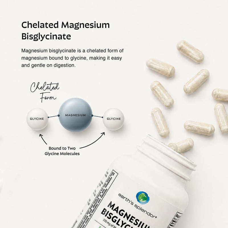Earth's Splendor Magnesium Bisglycinate Supplement Vegan Non GMO 90 Serving | Muscle Recovery Sleep Support Relaxation Mineral Formula Daily Wellness Three Month Supply
