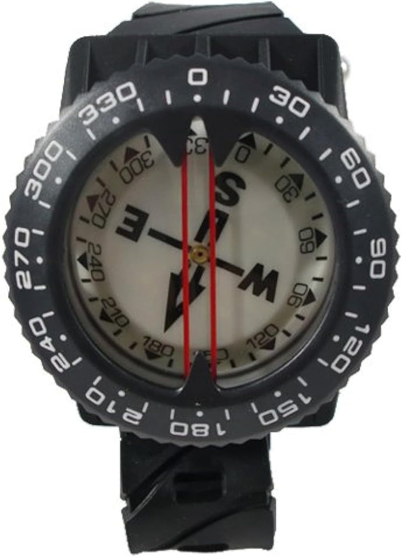 Scuba Choice Diving Compass (Wrist/Bungee Mount) – Easy-to-Read Underwater Navigation Tool for Scuba Diving, Durable Design with Rotating Bezel, Reliable Directional Aid for Deep Dive Adventures Black Aluminum Frame - Wrist Compass