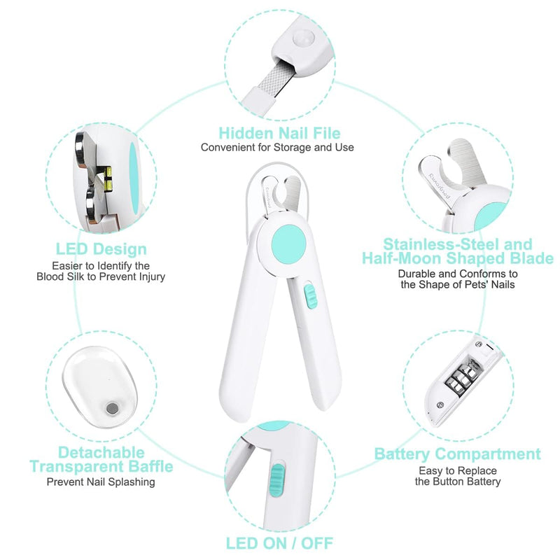 Adiwo nail clippers with LED light for dogs, cats, 2-in-1 claw scissors and dog nail grinder with nail file and splash-proof protection device for dogs, cats, rabbits and other pets - BeesActive Australia