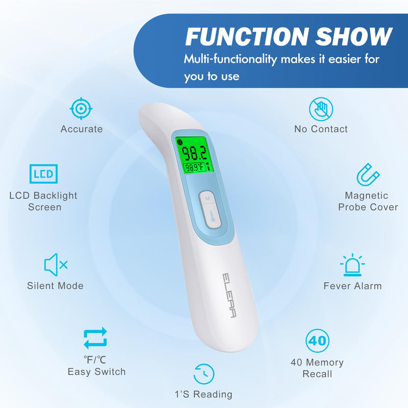 Ear Thermometer for Baby, ELERA Infrared LCD Thermometer with Automatic Switching Mode of Ear & Forehead, 1s Measurement, 4 Color Backlight Display with Fever Indicator - BeesActive Australia