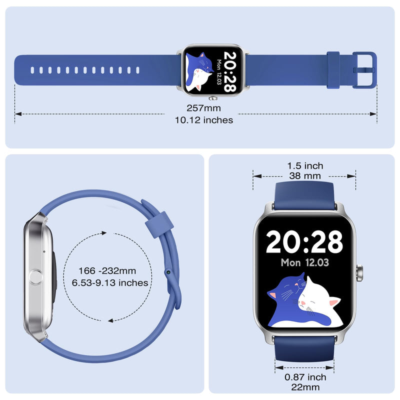 Fitpolo Smart Watch for Men Women Android, Alexa Built-in [1.8" HD Screen] IP68 Waterproof Fitness Watch Bluetooth Call for Android & iPhone with Heart Rate/Sleep/SpO2 Monitor Blue