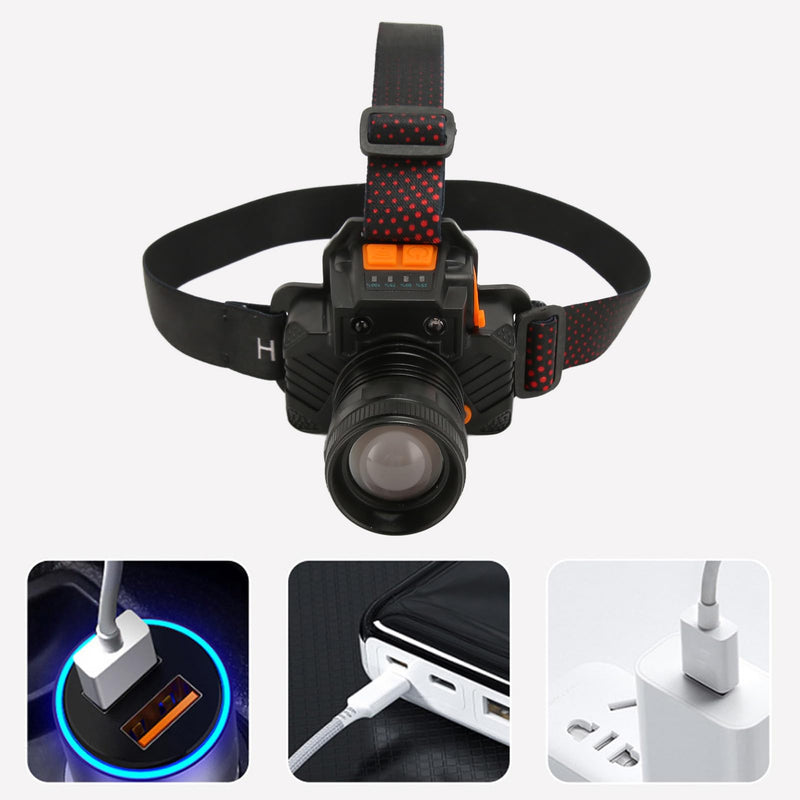 Garosa LED Headlamp, USB Rechargeable, White Light, Lightweight Mounted Design for Outdoor Night Fishing