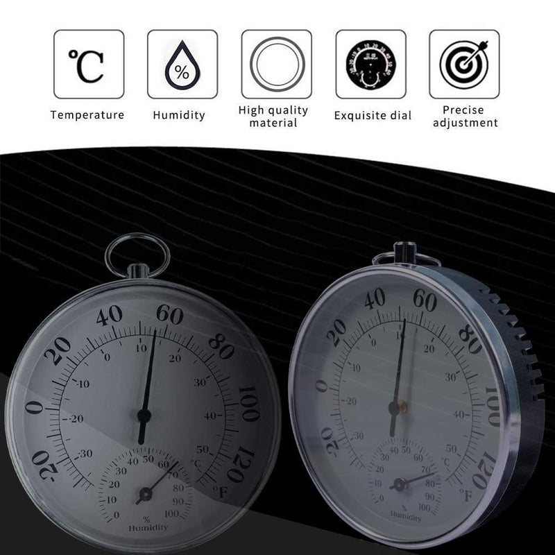 Indoor Outdoor Thermometer - Weather Dial Hygrometer Thermometer, No Battery Required Hanging Hygrometer for Wall, Table, Car, Greenhouse or Decorative, Round 4" in Diameter Gray