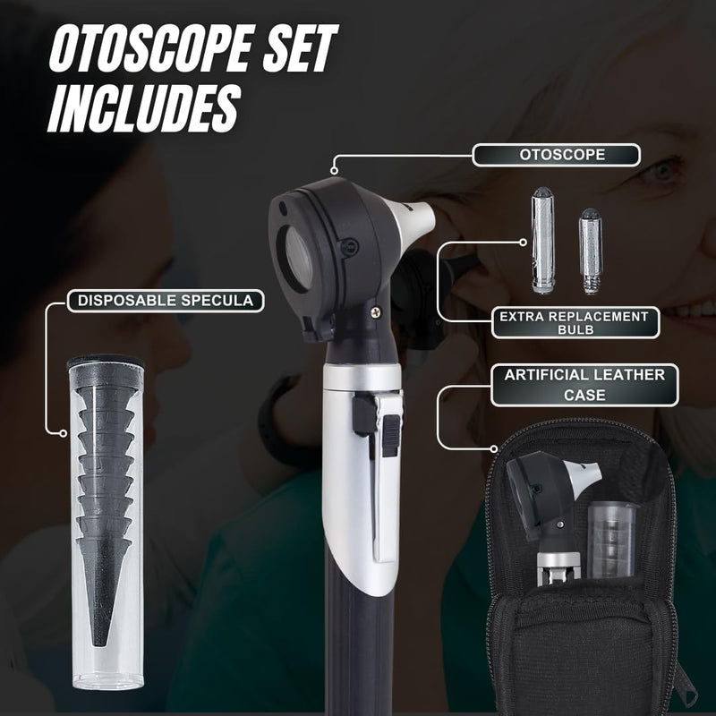 Fiber Optic Mini Otoscope - Ear Scope with Light for Infection Detection, Wax Removal, and at-Home ENT Exams (Black Color) - BeesActive Australia