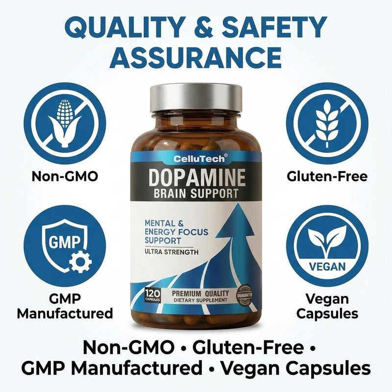 L-Tyrosine Dopamine Brain Food Supplement | Mental Energy & Focus Support with B Vitamins | Cognitive Health & Mental Drive, Vegan Capsules,120 Count