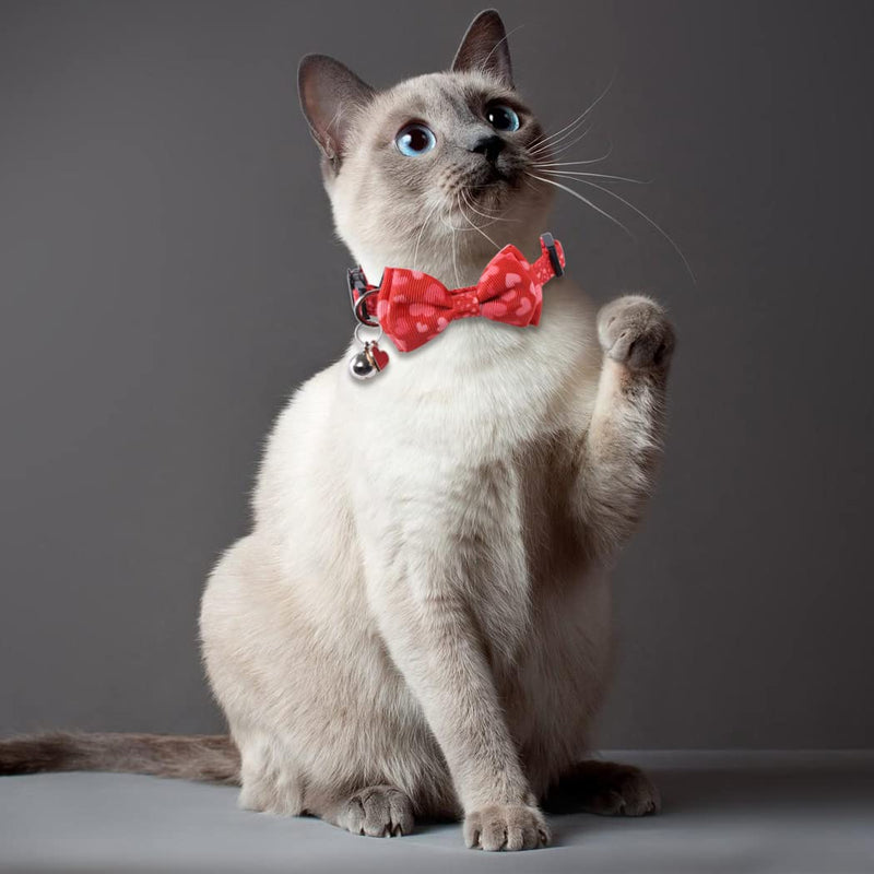 Lamphyface Valentine's Day Cat Collar Breakaway with Cute Bow Tie and Bell for Kitty Adjustable Safety Love Heart Valentine 2pcs - BeesActive Australia
