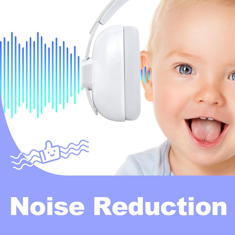 HZ002 Baby Ear Protection, Noise Cancelling Headphones for Babies and Toddler 3 Months up to 24 Months, Baby Earmuffs for Fireworks, Sleeping, Concerts, Plane - White - BeesActive Australia