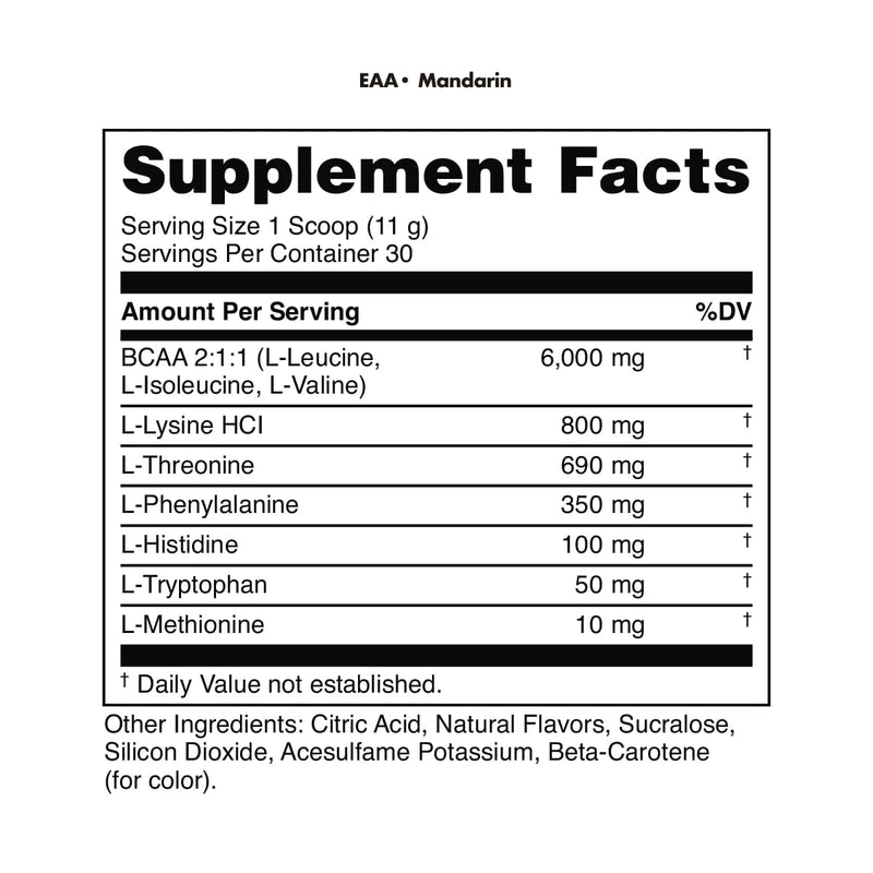 Bucked Up Essential Amino Acids - EAA Powder - Easy Mix, Non Clumping Formula - for Pre/Intra Workout - Mandarin Flavor - 30 Servings - 11.6 oz