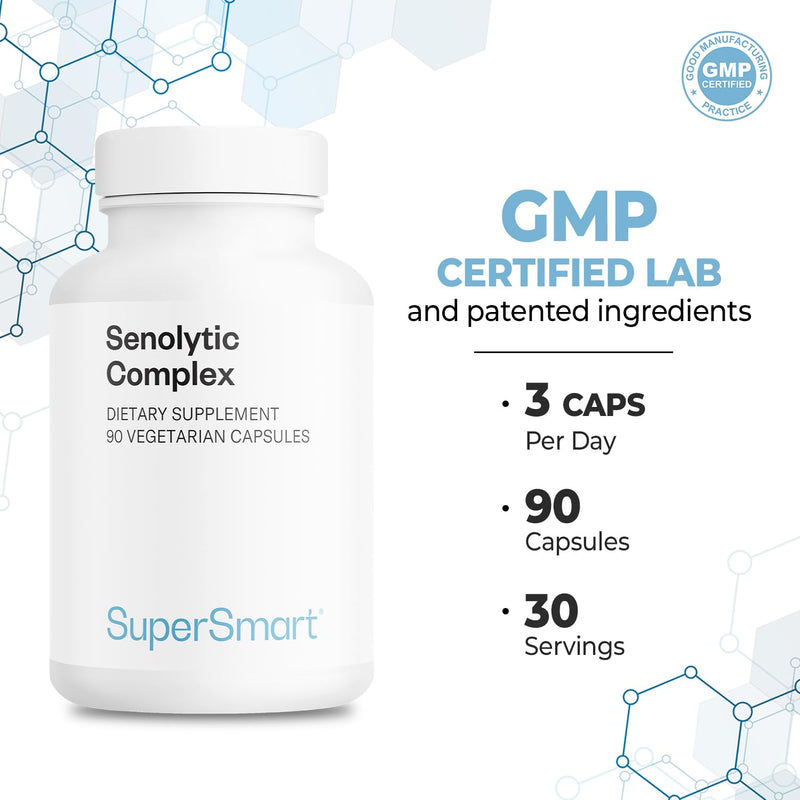 Supersmart Senolytic Complex (Advanced Formula) - with Fisetin, Quercetin, Bromelain - Patented Ingredients - Senolytic Supplement | Non-GMO & Gluten Free - 90 Vegetarian Capsules