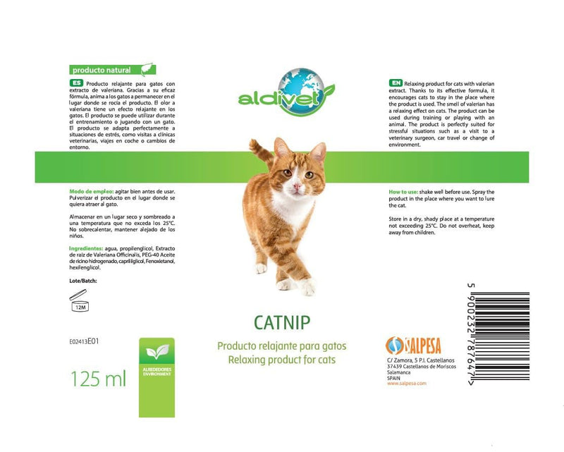 Aldivet Calming Spray for Cats - New Environments - Valerian - Support in Stress Situations - Relaxing - Training and Games - Comfort Reinforcement in New Spaces - Antistress - 125 ML