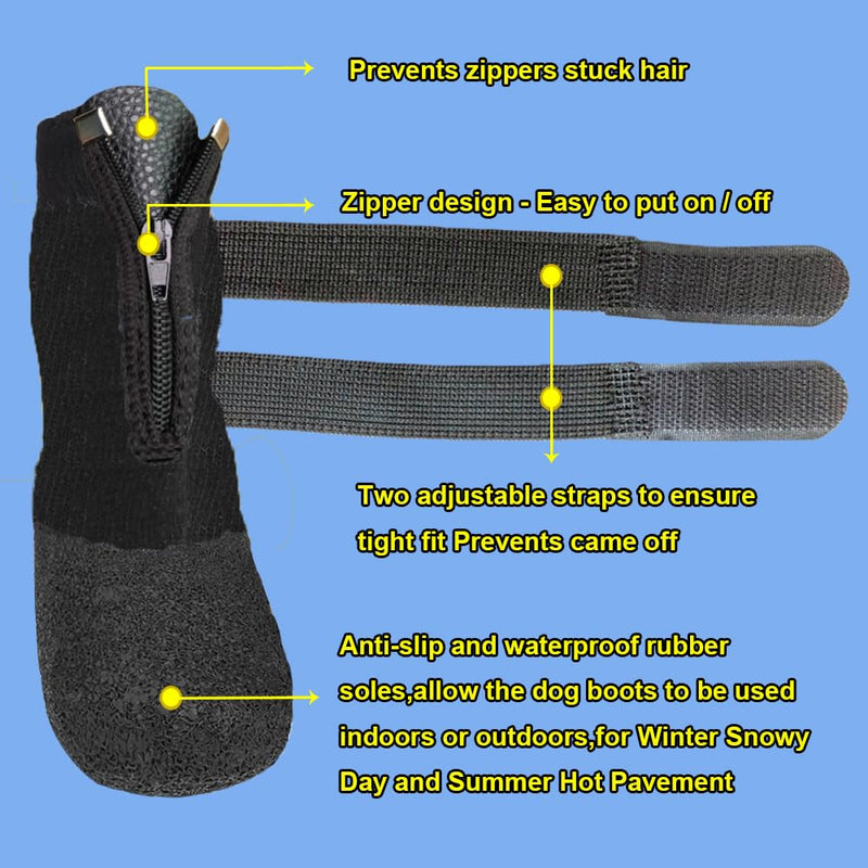 Waterproof Grip Dog Shoes,Anti-Slip Dog Socks Boots,Zipper Dogs Booties Paw Protectors for Hardwood Floor,Indoor and Outdoor for Small Medium Large Dogs Black L Large (Pack of 4) - BeesActive Australia