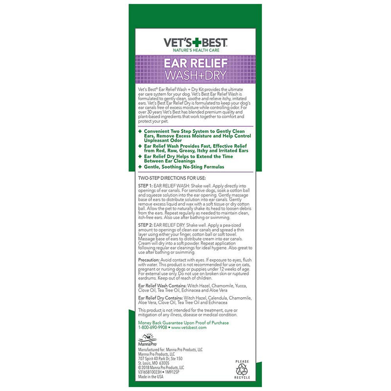 Vet's Best Dog Ear Cleaner Kit | Multi-Symptom Ear Relief | Wash & Dry Treatment | Alcohol-free, 4-oz bottle 4 oz Ear Relief Wash & Dry Kit - BeesActive Australia