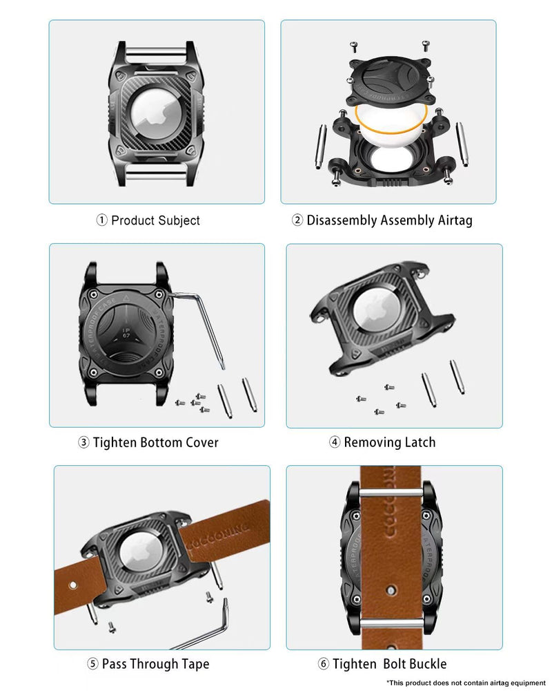 IP68 Waterproof Airtag Dog, Airtag Pendant Dog, Airtag Holder with Removable Handle, Compatible with Apple Airtag Case, Keychain for Dogs, Black Black with Handle 1 Piece - BeesActive Australia