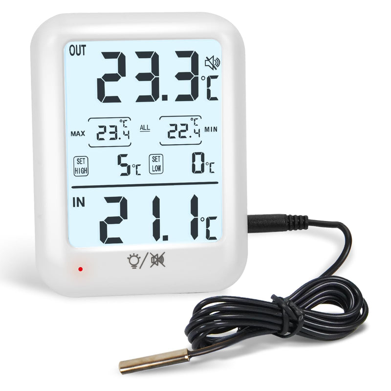 Digital Freezer Thermometer Fridge Temperature with Alarm, Backlight, Magnet, Power On/Off, Max/Min Temperature for Home, Restaurants, RV, External Sensor, AAA Battery (1) 1 - BeesActive Australia