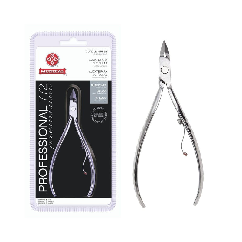 Professional Cuticle Nipper Mundial 772 PR - Brazilian Manicure Quality Long Handle Stainless Steel Trimmer Cutter for Fingernails and Toenails 1 Count (Pack of 1) - BeesActive Australia