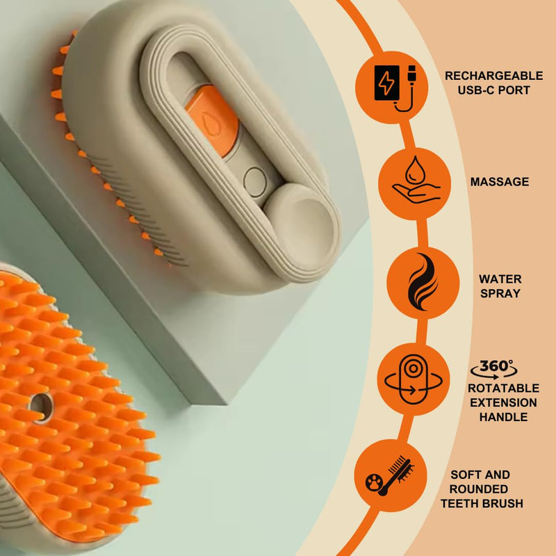 Cat Steam Brush - 3 in 1 Cat Steamy Brush, Steamy Silicone Massage Grooming Brush for Cat and Dog, Steamer Brush for Massage, Tangled And Hair Loss Remover (Cream) Cream - BeesActive Australia