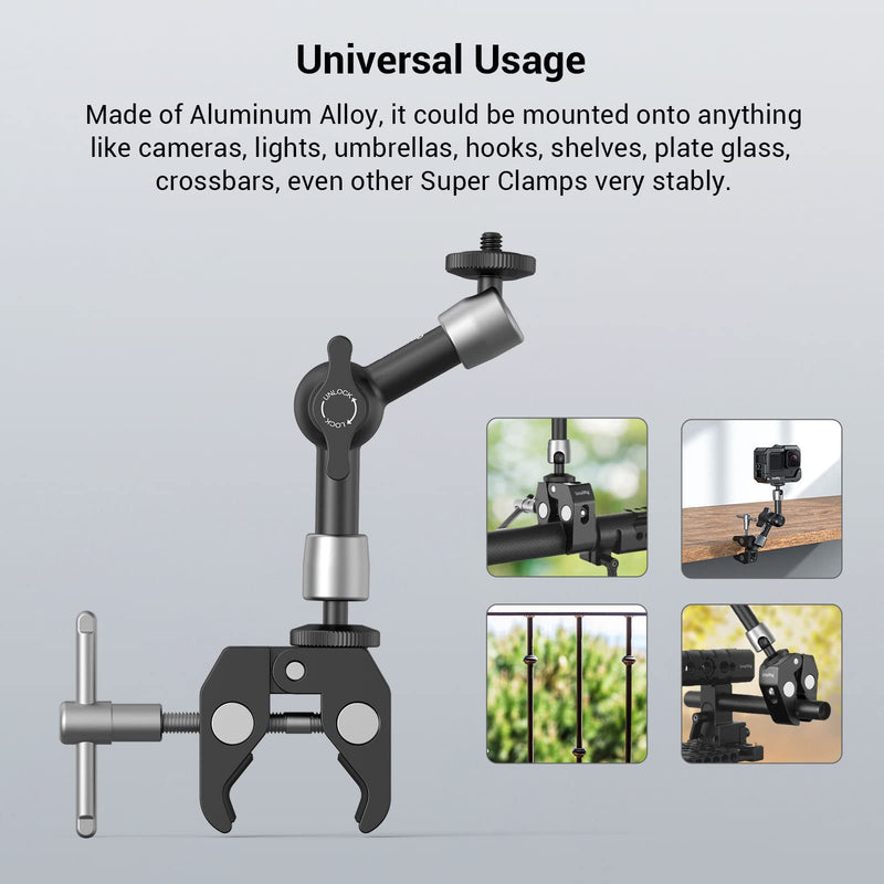 SMALLRIG Super Clamp w/ 1/4" and 3/8" Thread and 5.8 Inches Adjustable Friction Power Articulating Magic Arm with 1/4" Thread Screw for LCD Monitor/LED Lights - KBUM2730 5.8''+arm only - BeesActive Australia