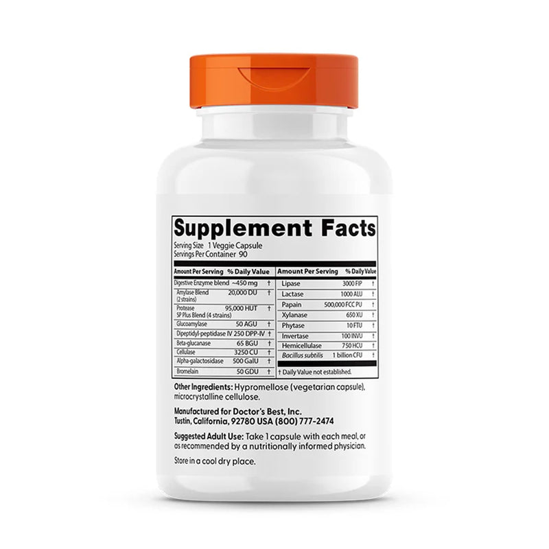 Doctor's Best Digestive Enzymes Supplement for Women & Men - Supports Gut Health, Digestion, & Overall Wellness, Formulated with Amylase, Super Enzyme Blend for Food Break Down - 90 Veg Caps (2 Pack) 90 Count (Pack of 2)