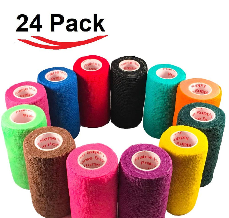 4 Inch Self Adhesive Medical Bandage Wrap Sport Tape (Variety) (24 Pack) Strong Elastic Self Adherent Cohesive First Aid Sport Flex Rolls for Wrist Ankle Knee Sprains and Swelling Variety 4 Inch (Pack of 24) - BeesActive Australia