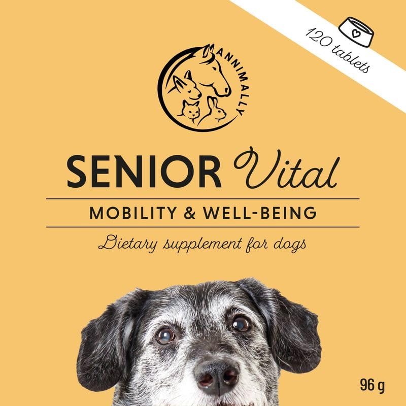 Annimally Senior Vital Tablets for Dogs 120 pcs. - Daily Supplements for Senior Animals with Spirulina, Rosehip & Ginger, Made in Germany