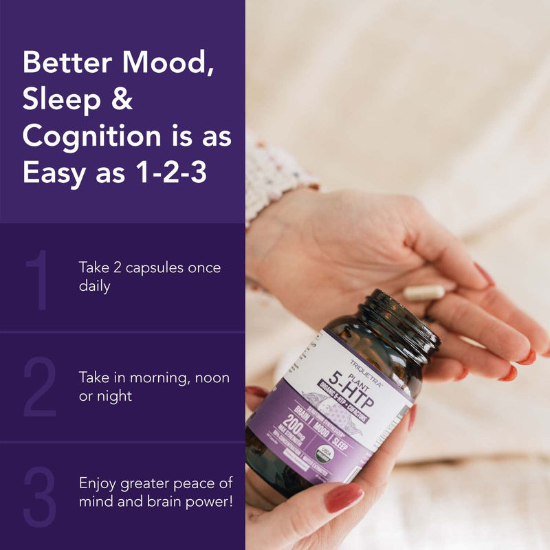Organic 5-HTP - 200 mg | 99% 5HTP Concentration, Plus Cofactor Vitamin B6 & Lion’s Mane | Water Extracted from Organic Griffonia Seeds | Supports Mood, Cognition & Sleep (60 Capsules | 30 Servings) 60 Count (Pack of 1)
