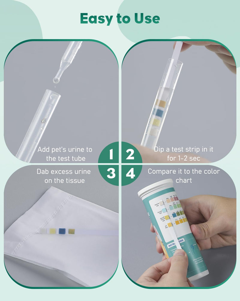 Pawfly Urine Test Strips, 100 Strips, Pet Urine Testing Strips for Ketone, Glucose, Specific Gravity & pH, Urinalysis Test Strips for Vets 4 in 1
