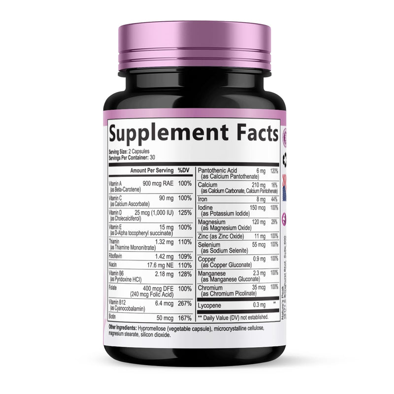 Multivitamin for Women - Once Daily Vitamins for Woman with Biotin, Calcium, Folate, Vitamin A, C, D, E, B Vitamins & Iron - Complete Multi Vitamins for Bone, Energy & Immune Support - 60 Capsules 60 Count (Pack of 1)