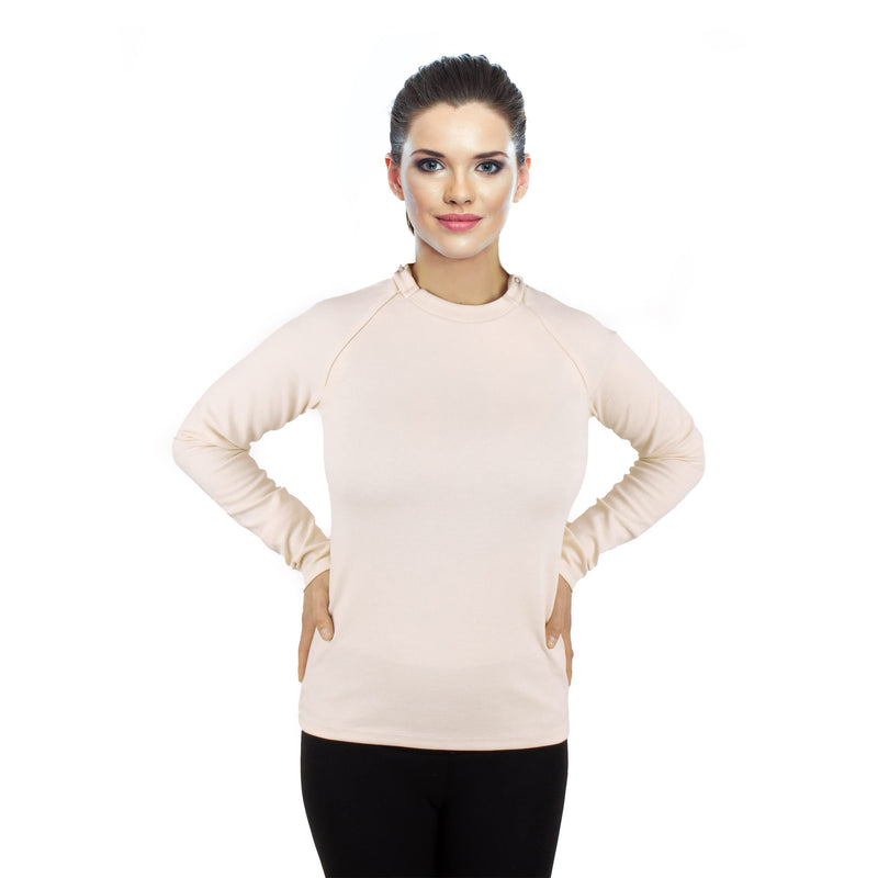 Hemodialysis | Chemotherapy Sweater with Port Access | Invisible Left and Right Chest Zippers for Women Small Off-white - BeesActive Australia