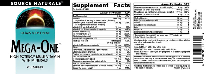 Source Naturals Mega-One Multi-Vitamin with Minerals* - 90 Tablets